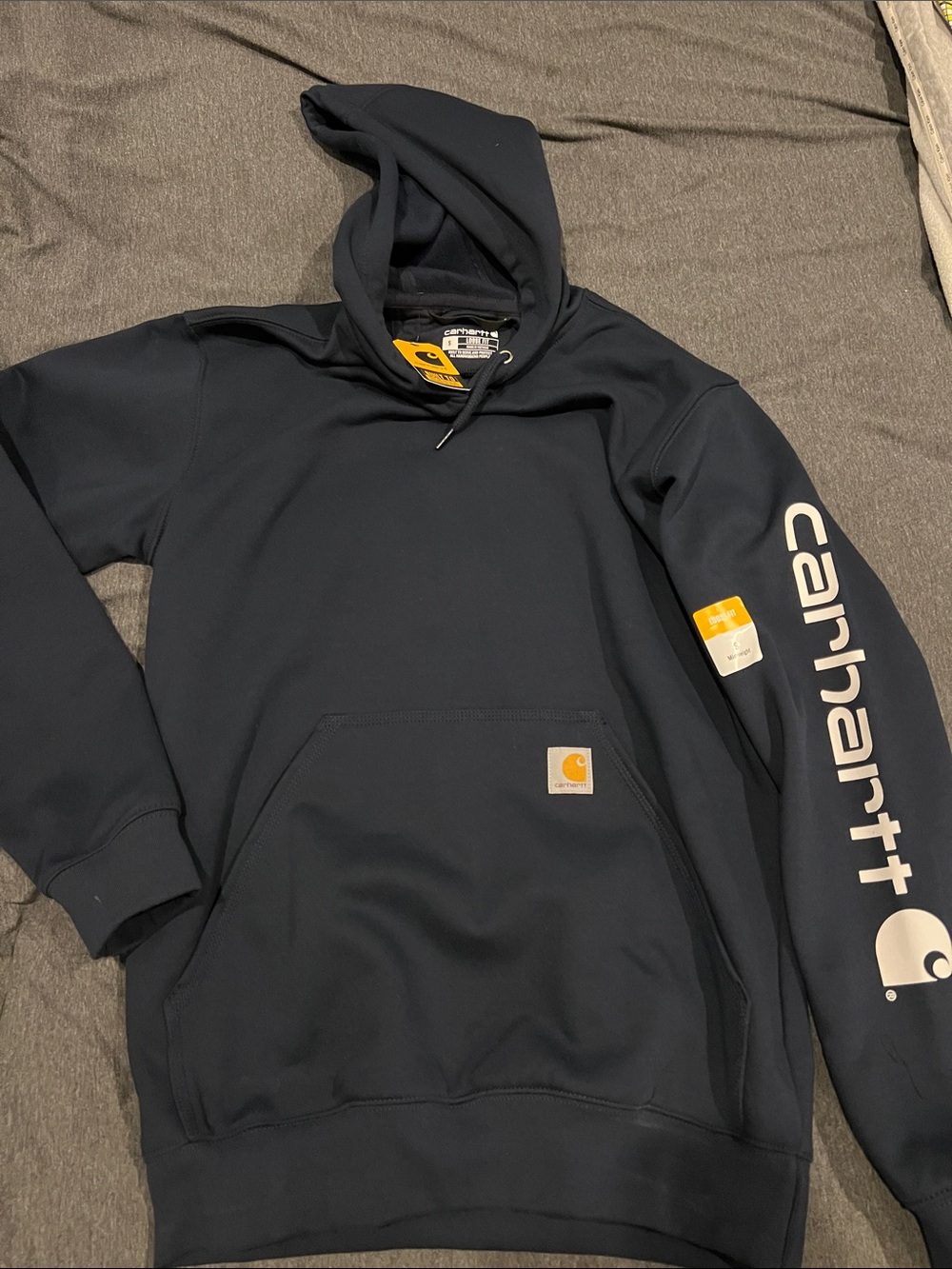 Carhartt Navy Logo Sleeve midweight Hoodie